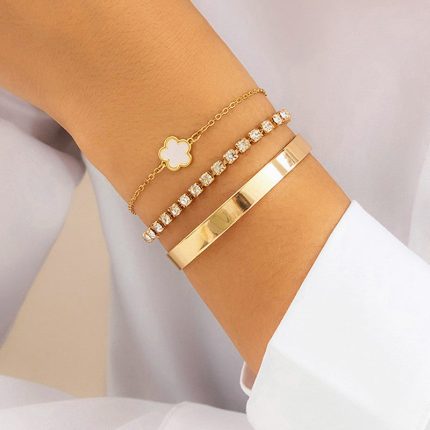 Gold Plated Set Of 3 White Clover Bracelet for Women And Girls - VAIRAVI