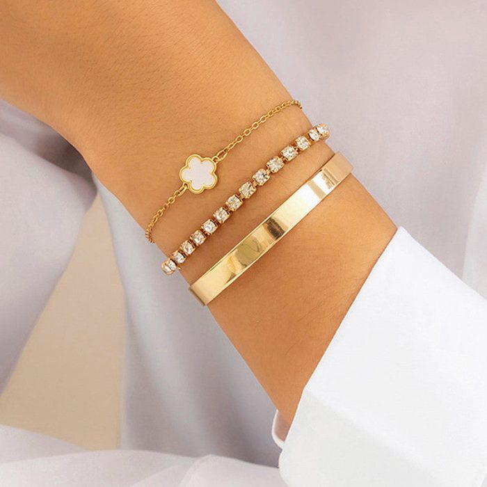 Gold Plated Set Of 3 White Clover Bracelet for Women And Girls - VAIRAVI
