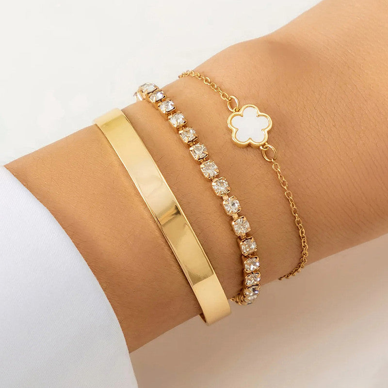 Gold Plated Set Of 3 White Clover Bracelet for Women And Girls - VAIRAVI Gold Plated Set Of 3 White Clover Bracelet for Women And Girls - VAIRAVI