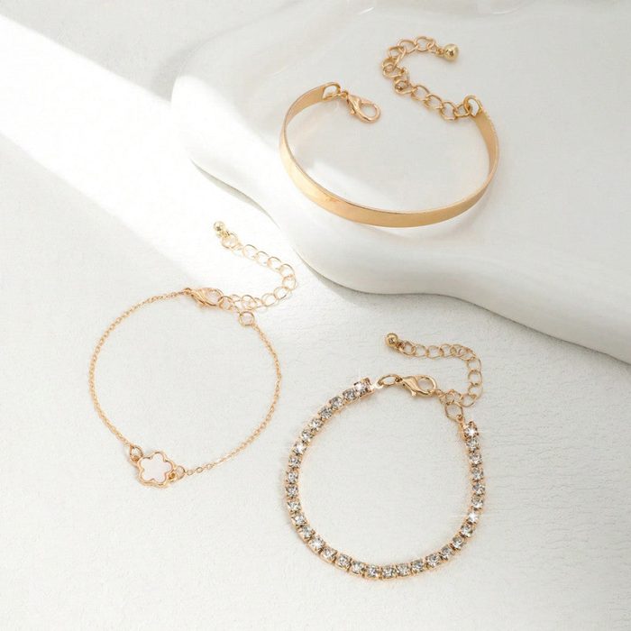 Gold Plated Set Of 3 White Clover Bracelet for Women And Girls - VAIRAVI