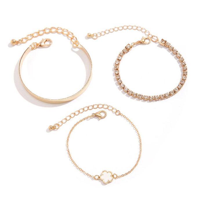 Gold Plated Set Of 3 White Clover Bracelet for Women And Girls - VAIRAVI