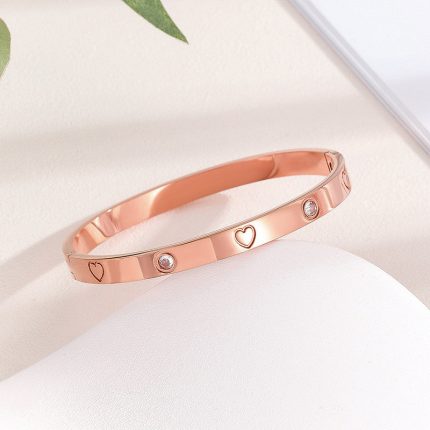 Stainless Steel Astonishing Rose Gold Plated Love AD Bracelet For Women - VAIRAVI