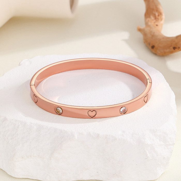 Stainless Steel Astonishing Rose Gold Plated Love AD Bracelet For Women - VAIRAVI