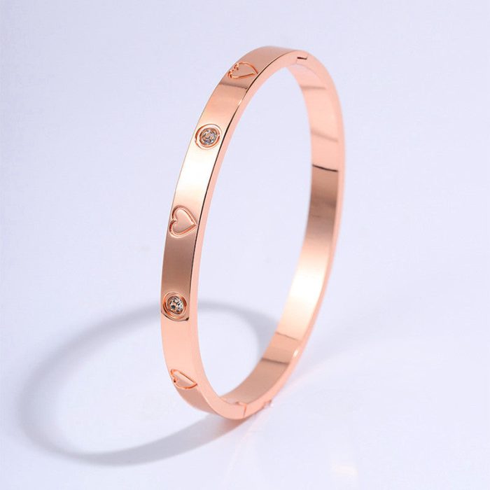 Stainless Steel Astonishing Rose Gold Plated Love AD Bracelet For Women - VAIRAVI