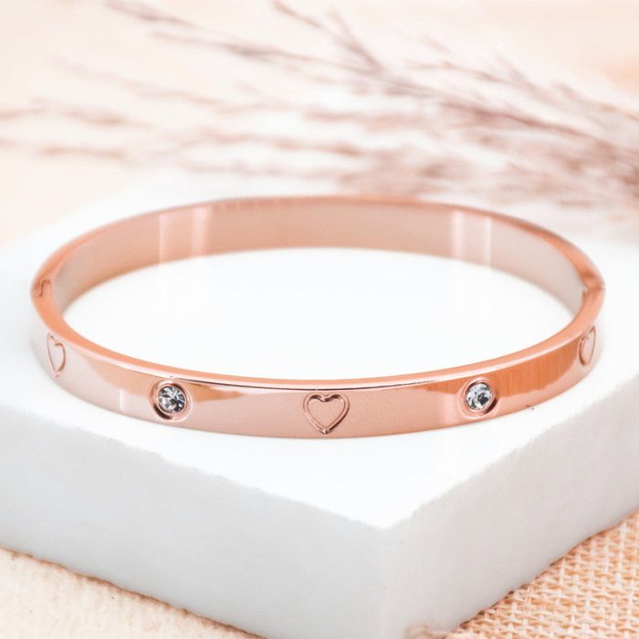 Stainless Steel Astonishing Rose Gold Plated Love AD Bracelet For Women - VAIRAVI