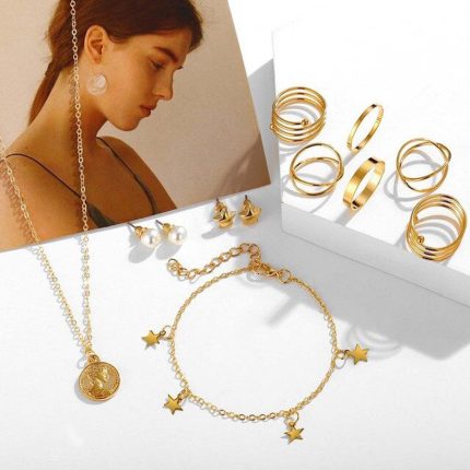 Pearl Gold Plated Earrings with Necklace and Beautiful Rings with Bracelet for Women - VAIRAVI