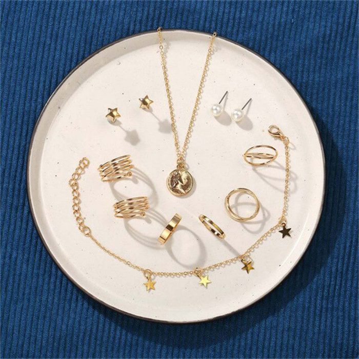 Pearl Gold Plated Earrings with Necklace and Beautiful Rings with Bracelet for Women - VAIRAVI