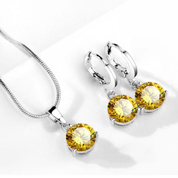 Silver Plated CZ Stone-Studded Colorful Anti Tarnish Pendant Set - Image 26