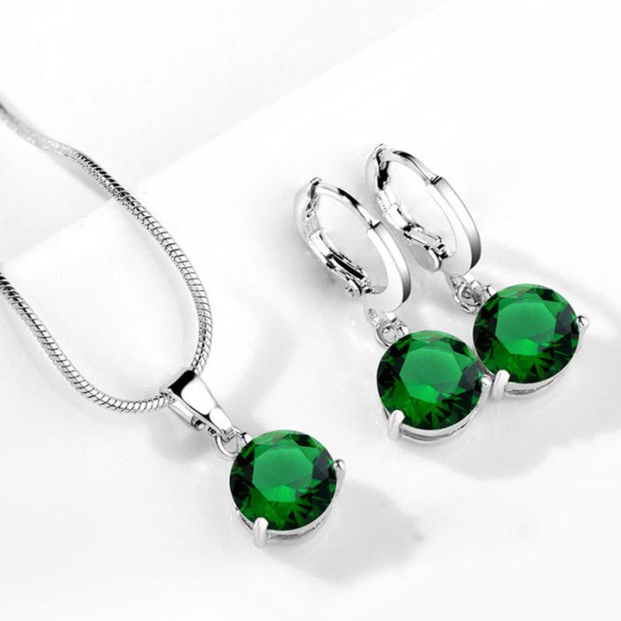 Silver Plated CZ Stone-Studded Colorful Anti Tarnish Pendant Set - Image 11