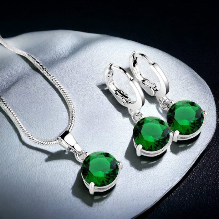 Silver Plated CZ Stone-Studded Colorful Anti Tarnish Pendant Set - Image 12