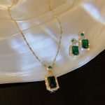 Gold Plated Elegant Emerald Geometric Pendant Set - Image 2
