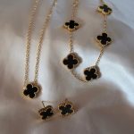 Stainless Steel Gold Plated Set Of Black Anti Tarnish Clover Jewellery Set For Girls And Women - Image 4