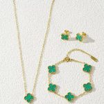 Stainless Steel Gold Plated Set Of Green Anti Tarnish Clover Jewellery Set For Girls And Women - Image 7