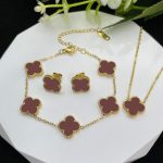 Stainless Steel Gold Plated Set Of Brown Anti Tarnish Clover Jewellery Set For Girls And Women - Image 5