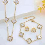 Stainless Steel Gold Plated Set Of White Anti Tarnish Clover Jewellery Set For Girls And Women - Image 3