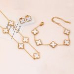 Stainless Steel Gold Plated Set Of White Anti Tarnish Clover Jewellery Set For Girls And Women - Image 5