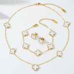 Stainless Steel Gold Plated Set Of White Anti Tarnish Clover Jewellery Set For Girls And Women - Image 6