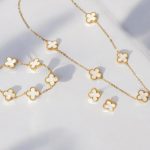 Stainless Steel Gold Plated Set Of White Anti Tarnish Clover Jewellery Set For Girls And Women - Image 9