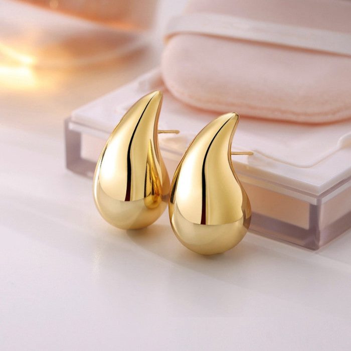 Gold Plated Glossy Chunky Dome Drop Earrings - VAIRAVI