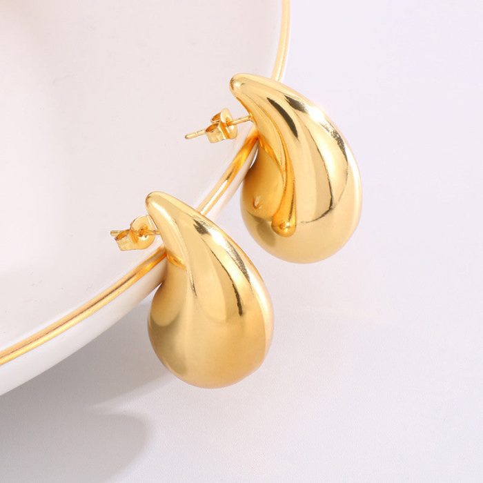 Gold Plated Glossy Chunky Dome Drop Earrings - VAIRAVI