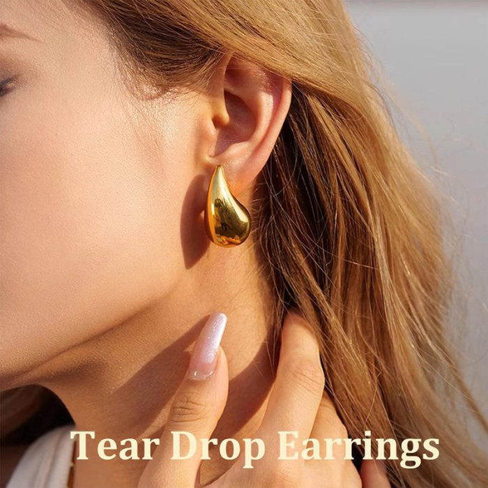 Gold Plated Glossy Chunky Dome Drop Earrings - VAIRAVI