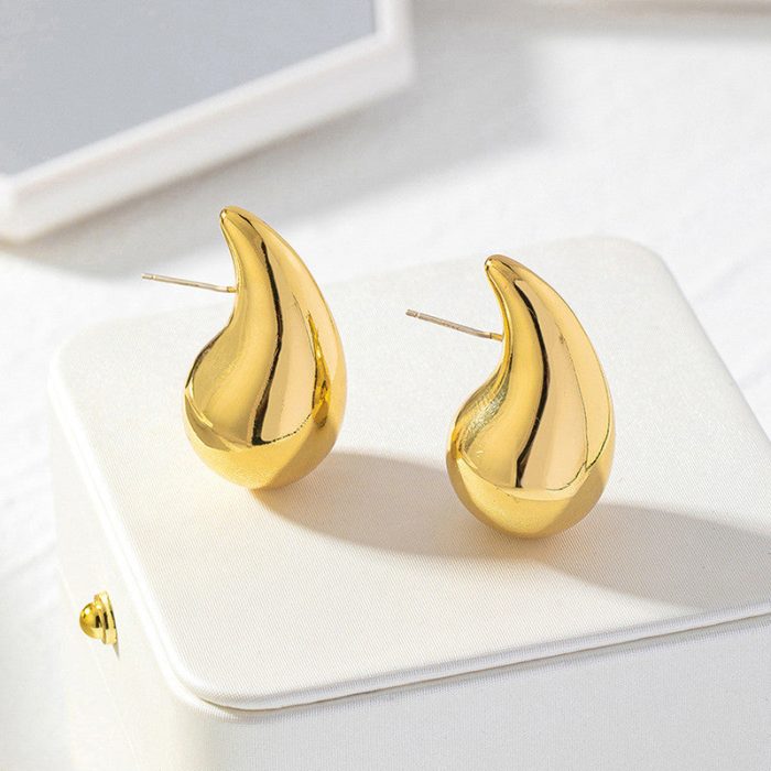 Gold Plated Glossy Chunky Dome Drop Earrings - VAIRAVI