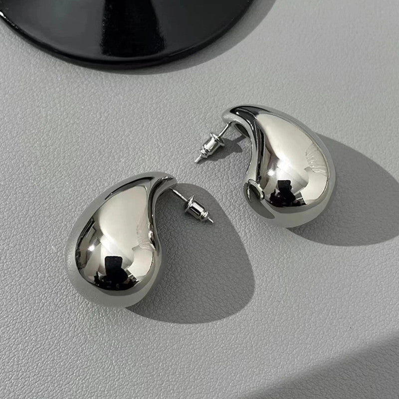 Silver Plated Glossy Chunky Dome Drop Earrings - VAIRAVI Silver Plated Glossy Chunky Dome Drop Earrings - VAIRAVI