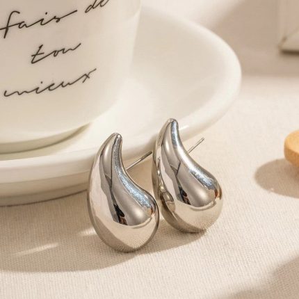 Silver Plated Glossy Chunky Dome Drop Earrings - VAIRAVI