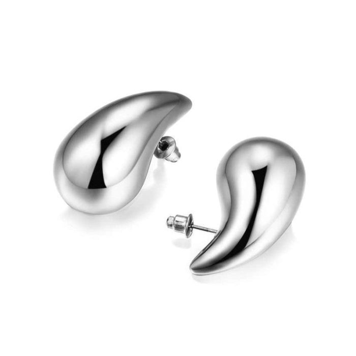 Silver Plated Glossy Chunky Dome Drop Earrings - VAIRAVI