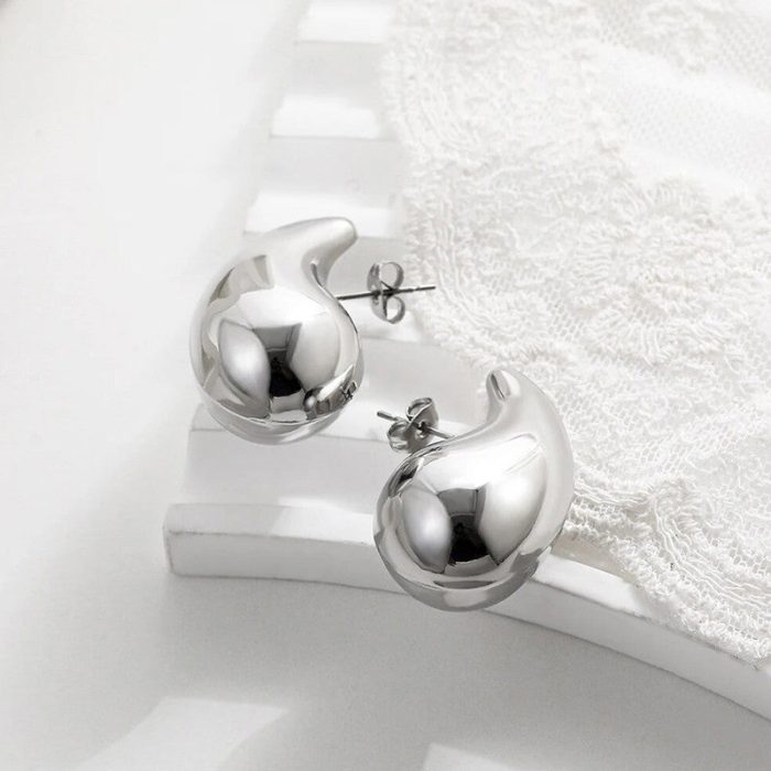 Silver Plated Glossy Chunky Dome Drop Earrings - VAIRAVI