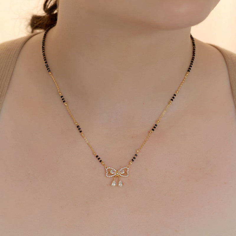 Gold Plated Bow Shaped Mangalsutra with Chain for Women - Image 1