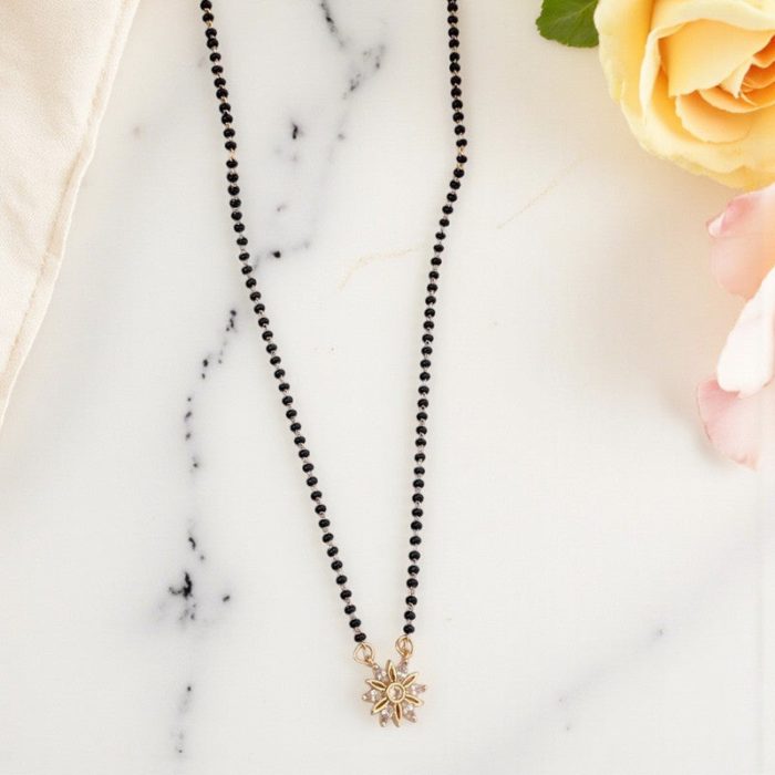 Gold Plated Round Shaped Floral Mangalsutra with Chain for Women - Image 8