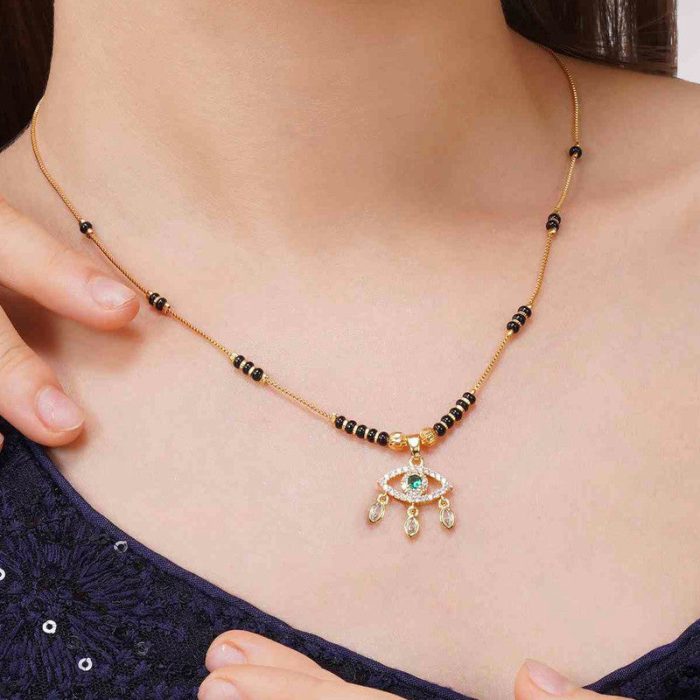 Gold Plated Evil Eye Shaped Mangalsutra with Chain for Women - Image 2