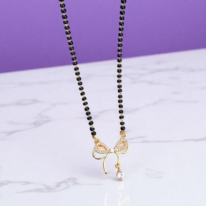 Gold Plated Bow Shaped Mangalsutra with Chain for Women - Image 2