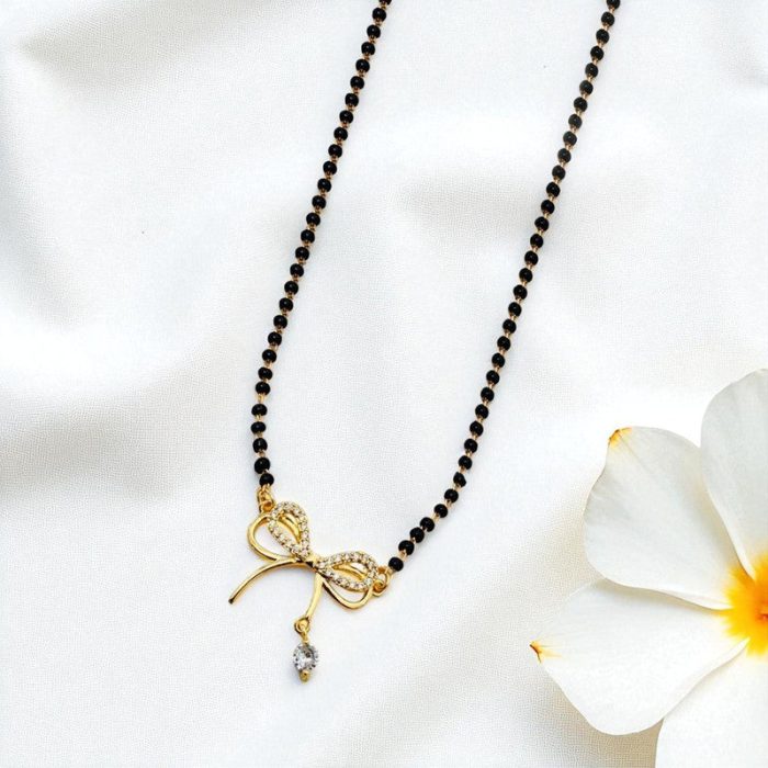 Gold Plated Bow Shaped Mangalsutra with Chain for Women - Image 3