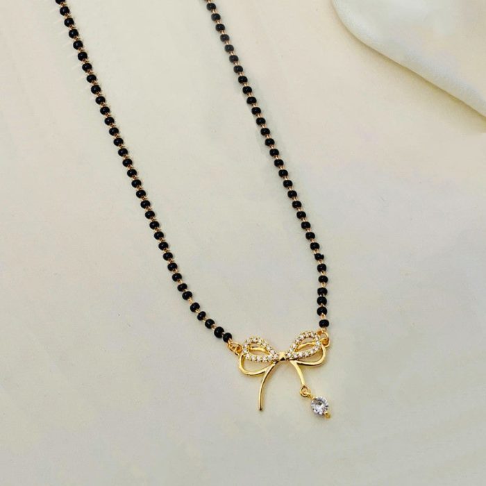 Gold Plated Bow Shaped Mangalsutra with Chain for Women - Image 4