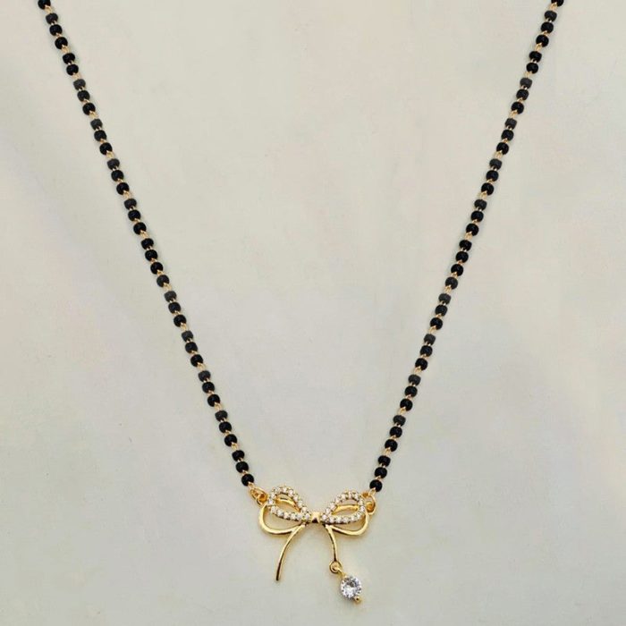 Gold Plated Bow Shaped Mangalsutra with Chain for Women - Image 5
