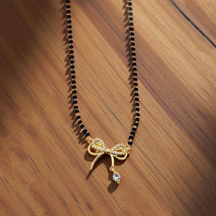 Gold Plated Bow Shaped Mangalsutra with Chain for Women - Image 7