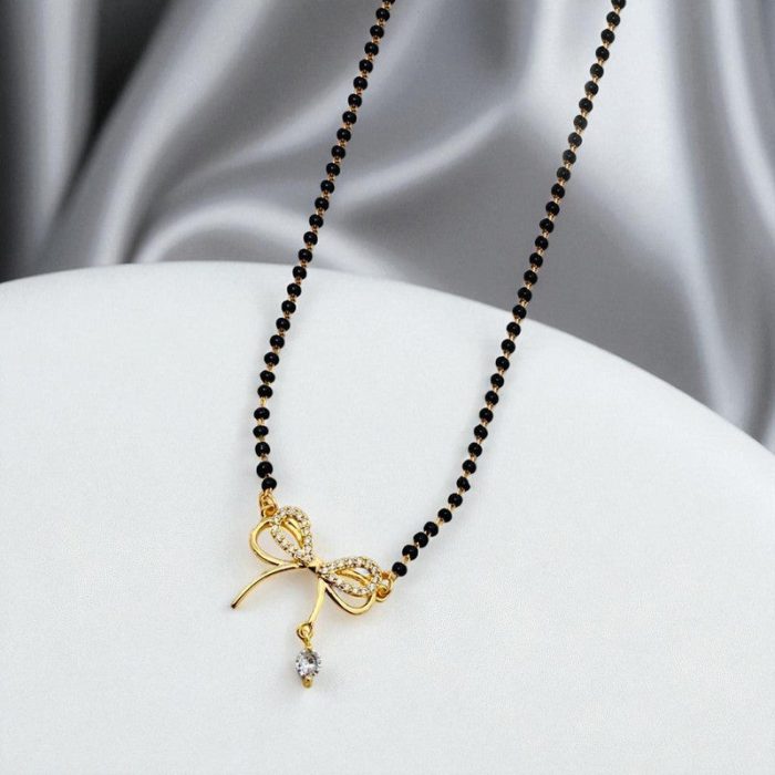 Gold Plated Bow Shaped Mangalsutra with Chain for Women - Image 8