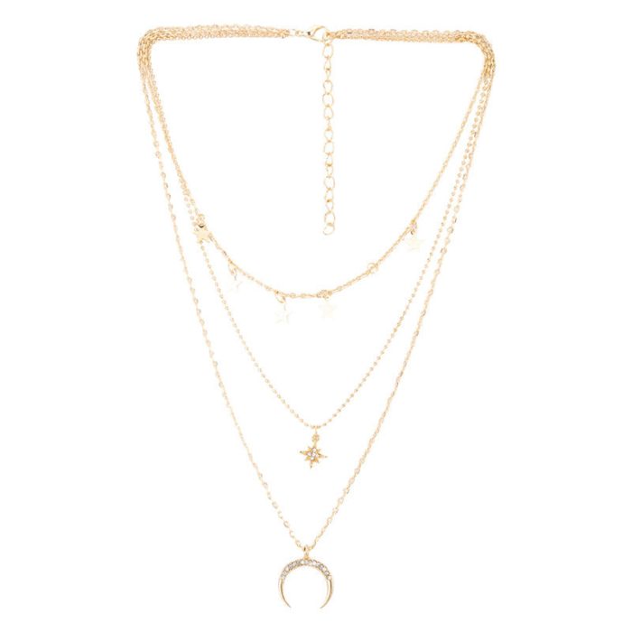Stunning AD Moon & Star Design Gold Plated Chain Necklace For Women - VAIRAVI