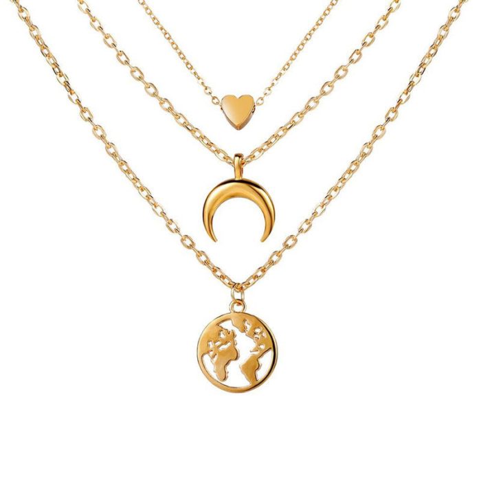 Gold Plated Trending Globe inspired Layered Necklace For Women - VAIRAVI