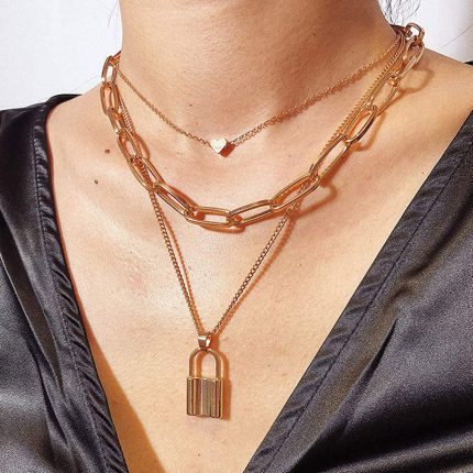 Gold Plated Trending Lock inspired Layered Necklace For Women - VAIRAVI