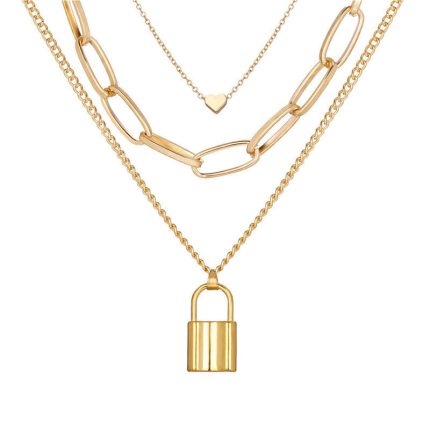 Gold Plated Trending Lock inspired Layered Necklace For Women - VAIRAVI