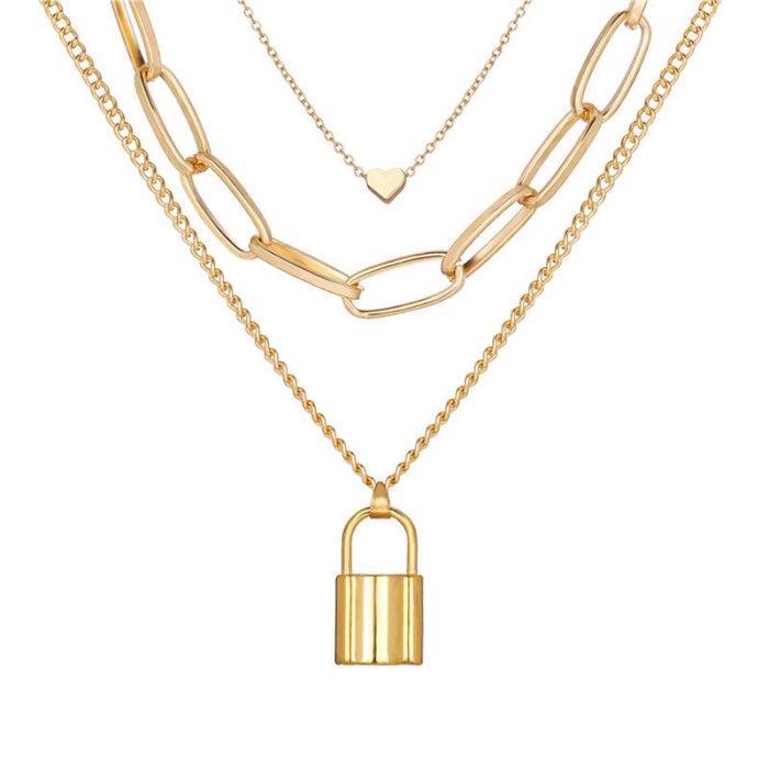 Gold Plated Trending Lock inspired Layered Necklace For Women - VAIRAVI