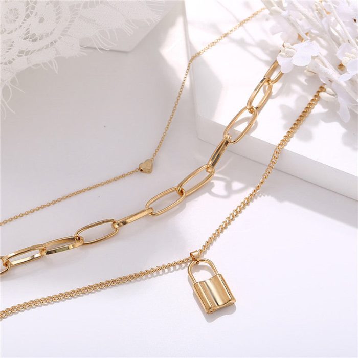 Gold Plated Trending Lock inspired Layered Necklace For Women - VAIRAVI