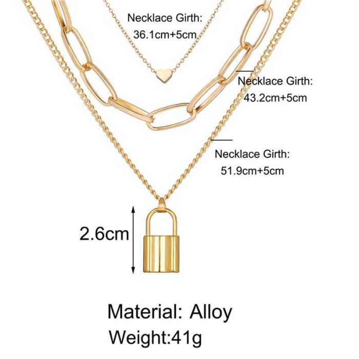 Gold Plated Trending Lock inspired Layered Necklace For Women - VAIRAVI