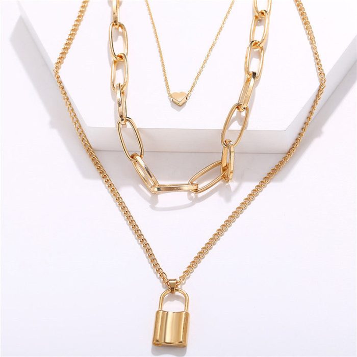 Gold Plated Trending Lock inspired Layered Necklace For Women - VAIRAVI