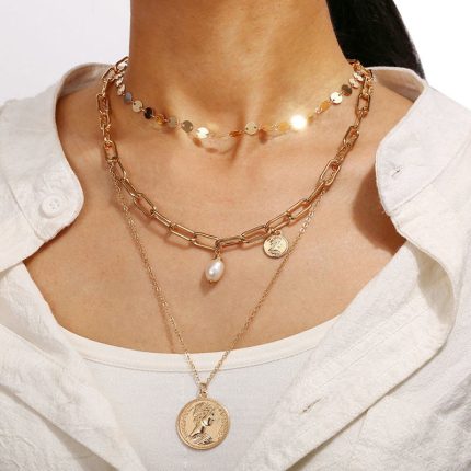 Gold Plated Trending Coin inspired Layered Necklace For Women - VAIRAVI
