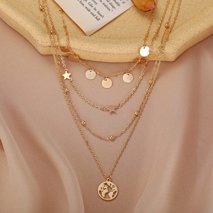 Gold Plated Trending Globe inspired Layered Necklace For Women - VAIRAVI