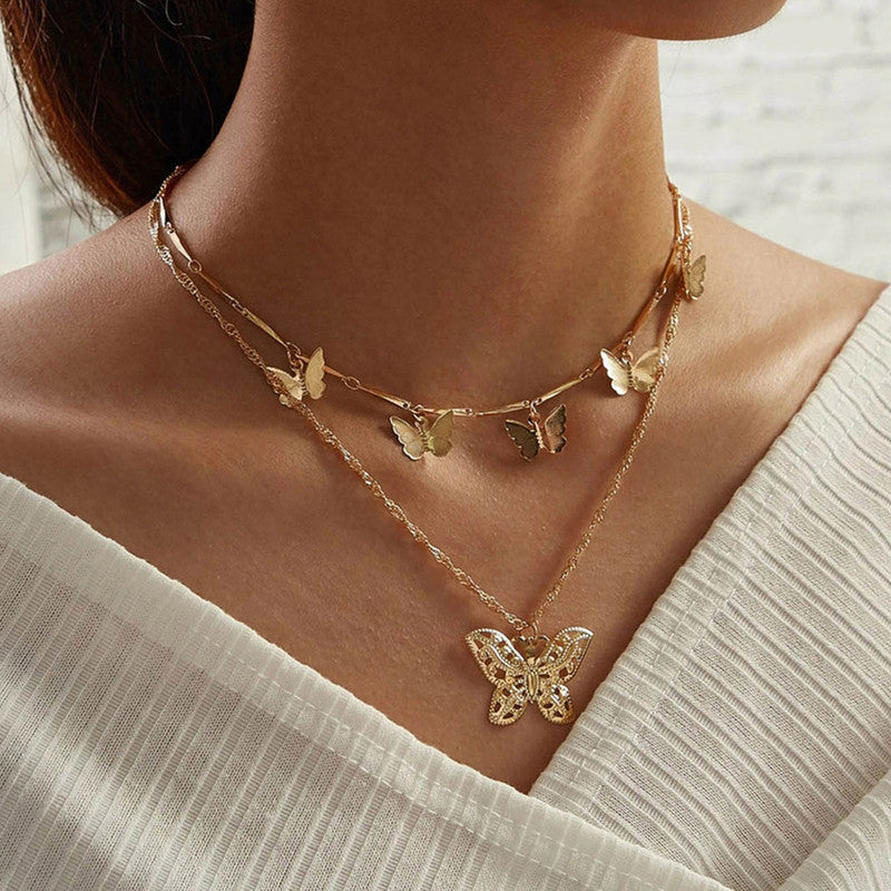 Gold Plated Butterfly inspired Layered Necklace For Women - VAIRAVI Gold Plated Butterfly inspired Layered Necklace For Women - VAIRAVI